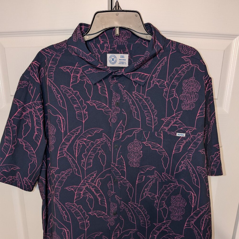 Hurley Navy & Pink Tropical Hawaiian Shirt - Men's XXL - Like New